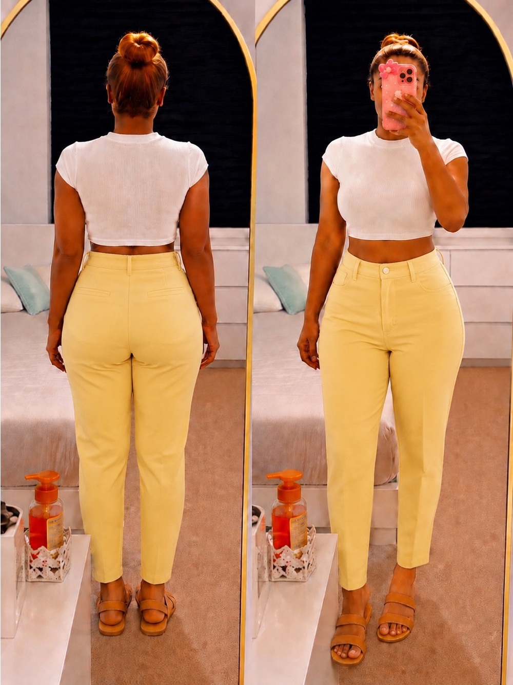 High-Rise Straight-Leg Women's Pants in Soft Yellow